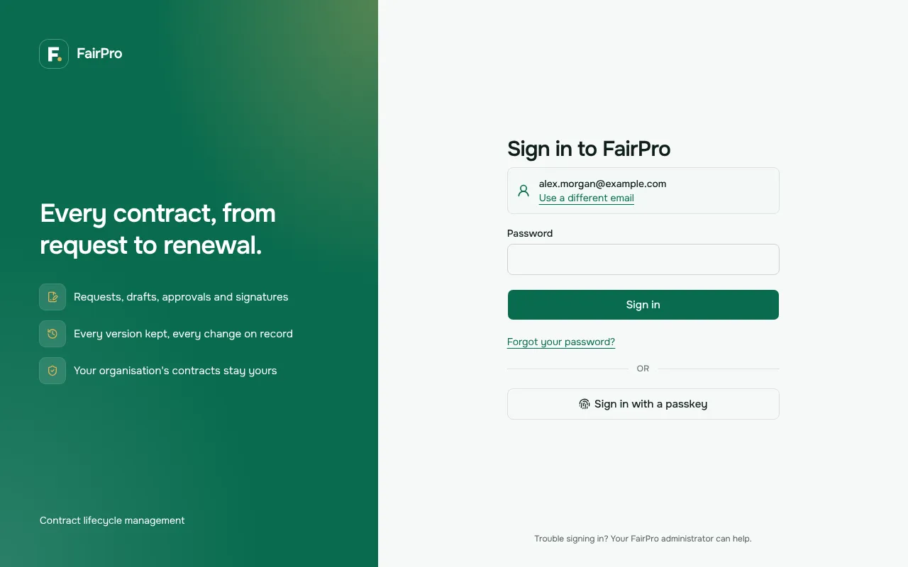The second step of signing in, with Password and Sign in with a passkey